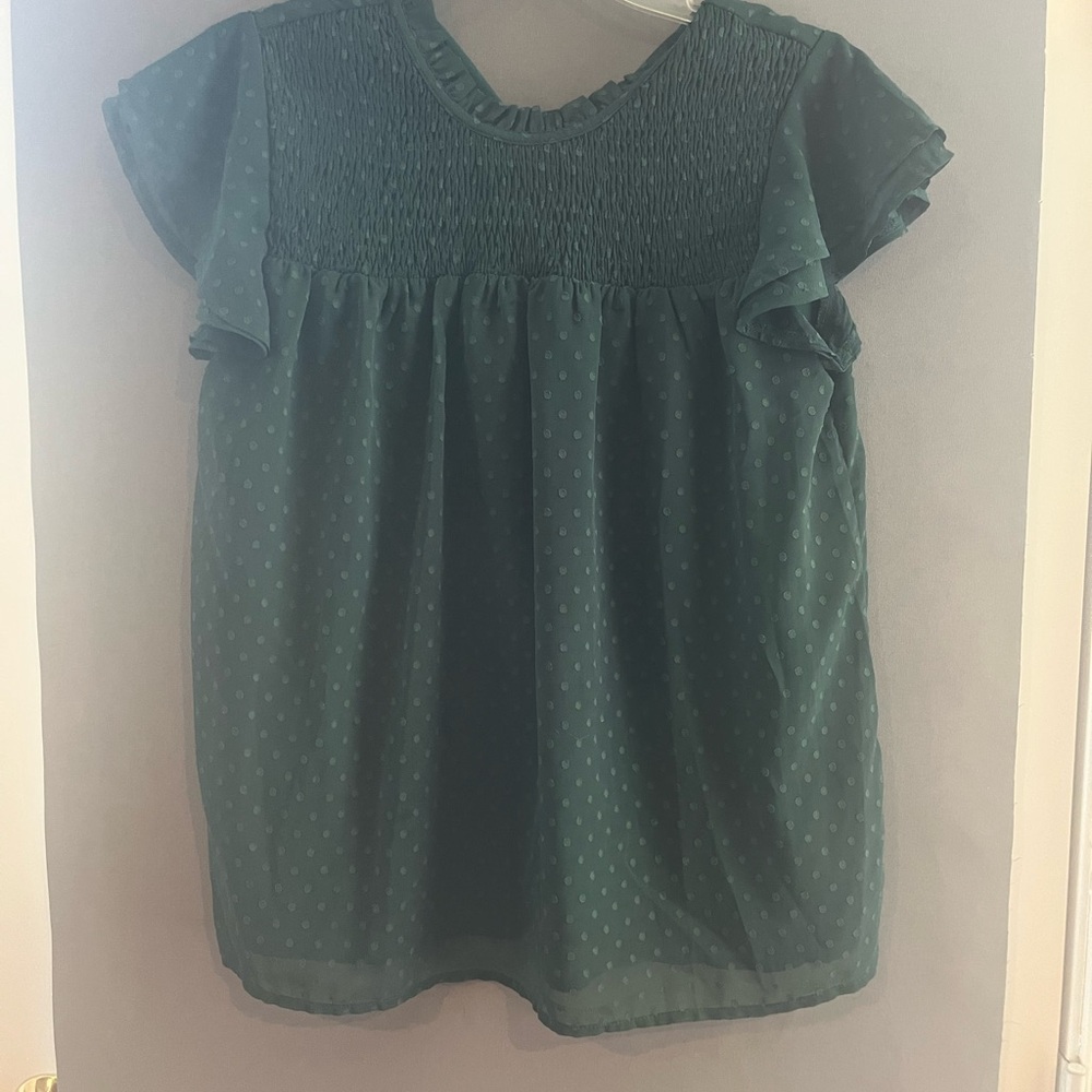 Girls' Green Flutter Sleeve Smocked Top